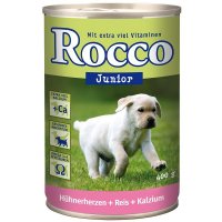 Nassfutter Rocco Junior Hühnerherzen, Reis & Kalzium